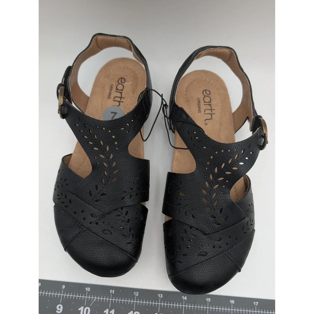Earth Origins Womens Sandals 7M Laser Cut Slingback Black ETBENS13-R